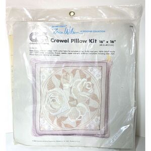 Vintage Erica Wilson Roses Crewel Pillow Kit 1980 Embroidery Wool Yarn 16 X 16